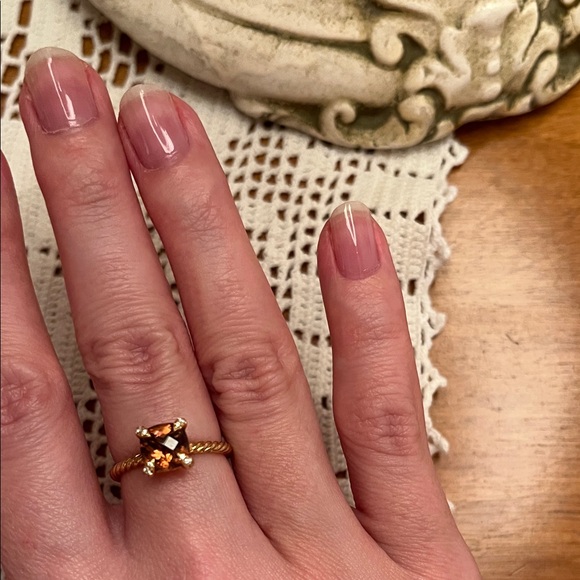 David Yurman Chatelaine Ring 18K Yellow Gold Pink Tourmaline Diamonds 7mm size 6 - Picture 7 of 8